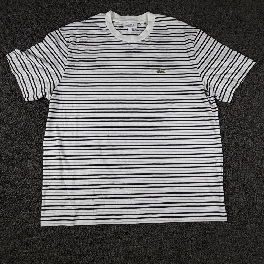 Lacoste T-Shirt Mens XL Classic Fit TH0874 White Navy Striped EUC